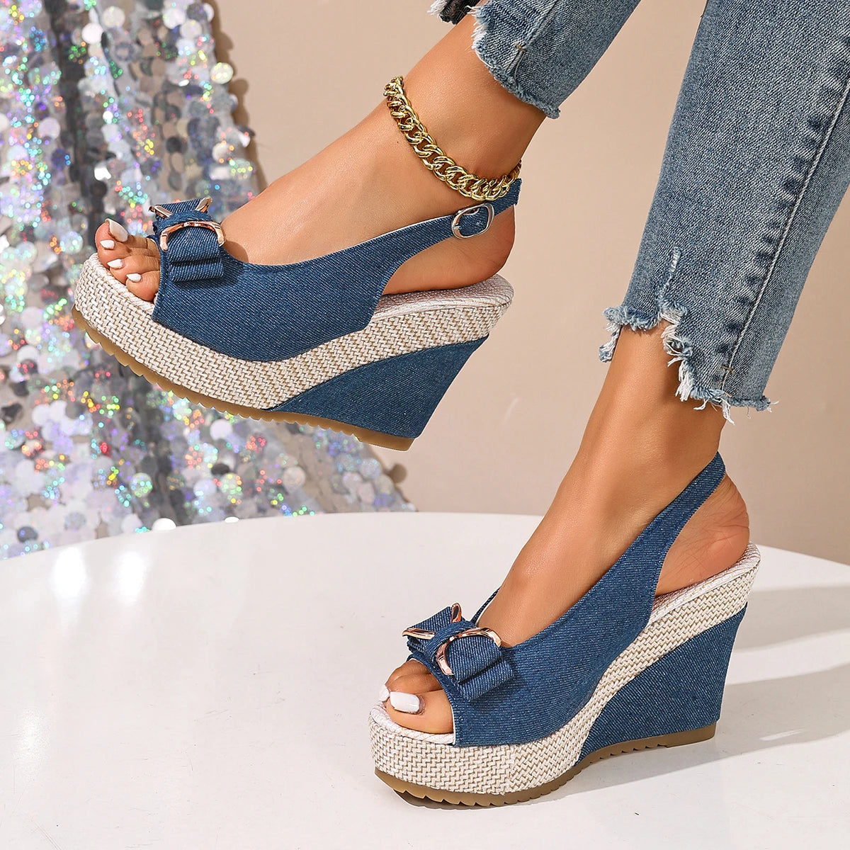 Camila Denim Wedges