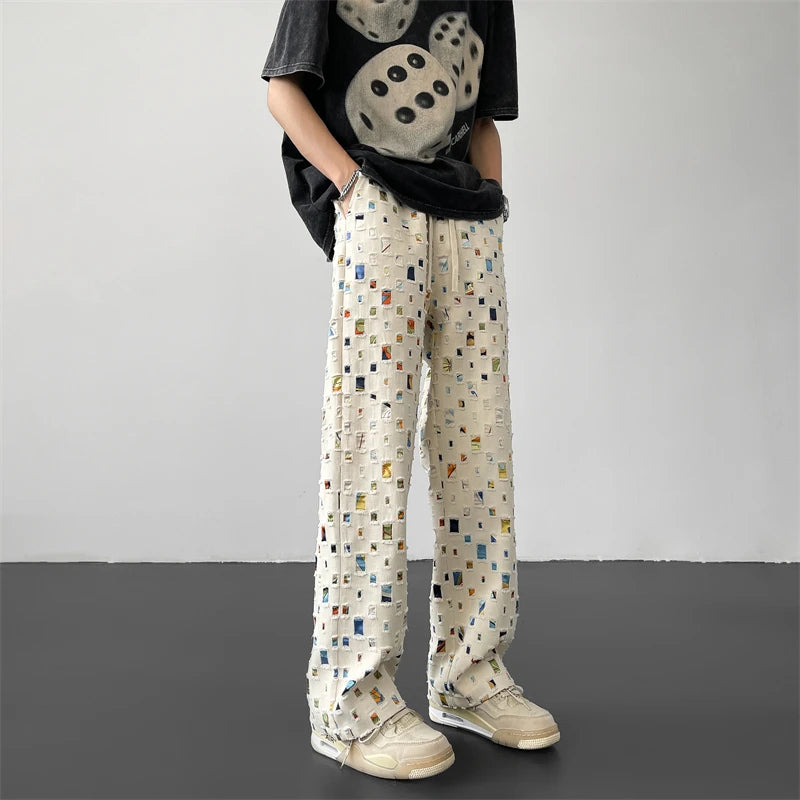 Pixel Grid Cotton Pants