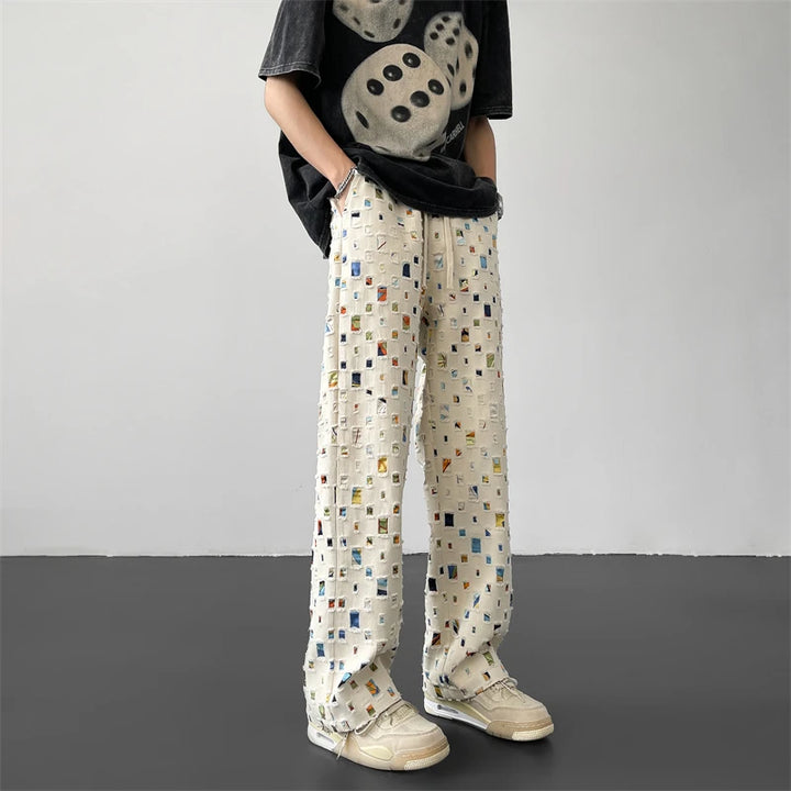 Pixel Grid Cotton Pants