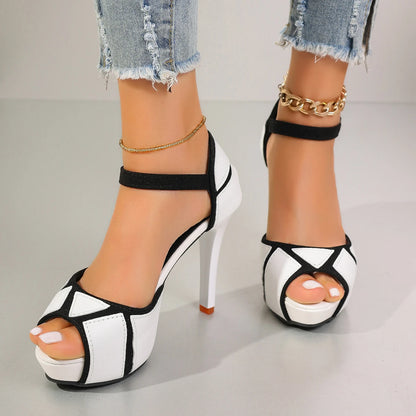 Sienna Contrast Peep-Toe Heels