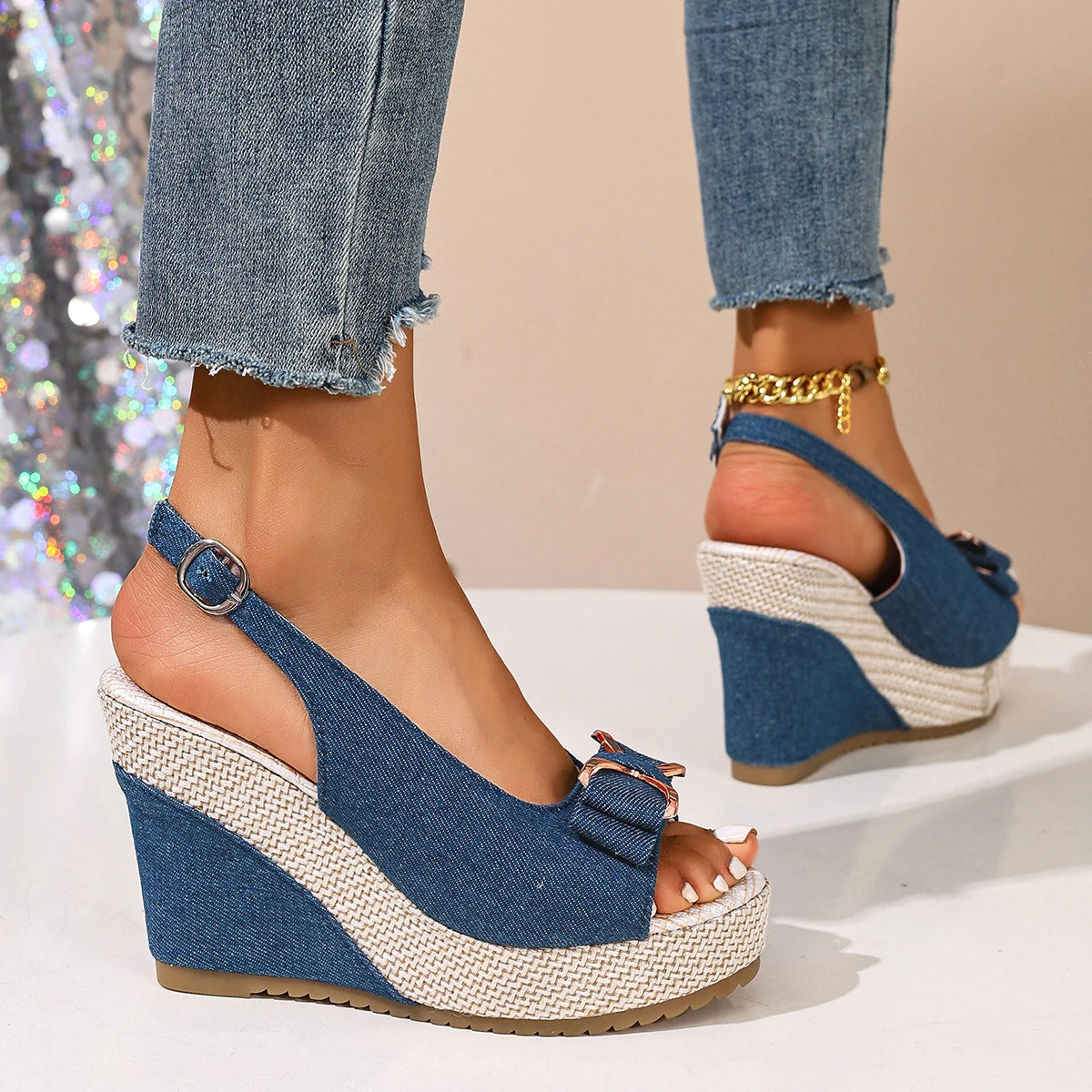 Camila Denim Wedges